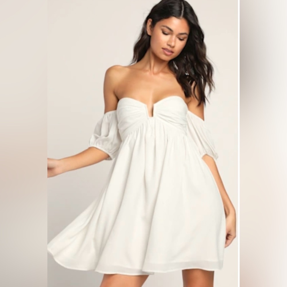 NWT Lulu's off the Shoulder White Mini Dress- Medium